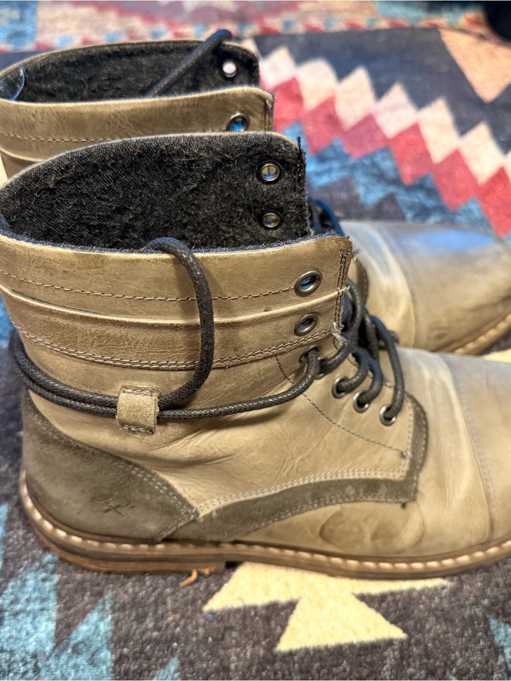 Buckle Olive Green Lace-Up Leather Ankle Boots